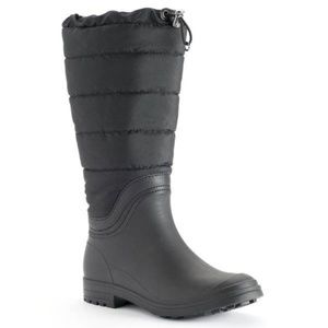 Womens Rain Boots Kamik 9 Black Waterproof Mid Calf Rubber Lug Sole Fleece Lined